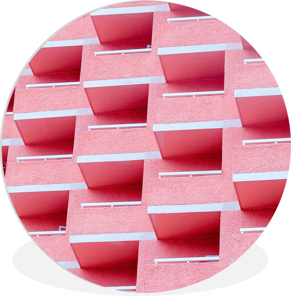 MuchoWow Rundes Wandbild - Runde Bilder Rosa - Balkon - Sommer - Architektur Ø 90 cm Kreis Wanddekoration Kunststoff - Wandkreis - Wandschmuck -...