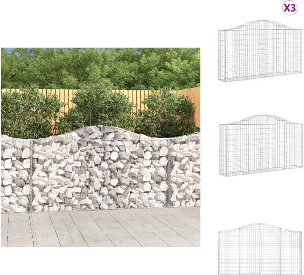 vidaXL Gabionen mit Hochbogen 3 Stk. 200x30x100/120cm Verzinktes Eisen - Blumentöpfe & Pflanzgefäße