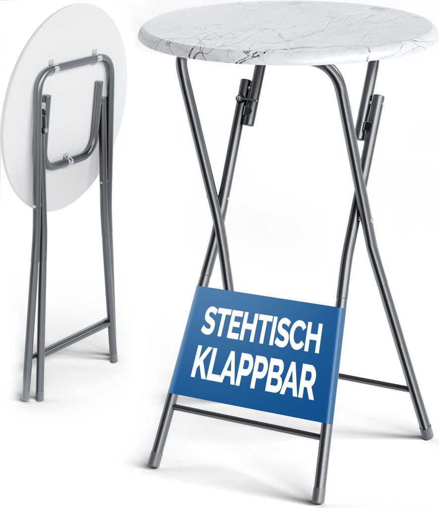 CASARIA Stehtisch Klappbar 110cm Hoch Rund Ø 60cm Outdoor Marmor Holz Stabil Garten Bistrotisch Bartisch Biertisch Partytisch Klapptisch Tisch W...