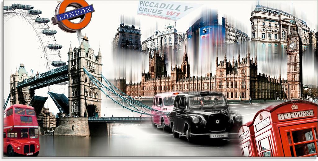 ARTland Glasbild London Skyline Abstrakte Collage I Größe: 60x30 cm