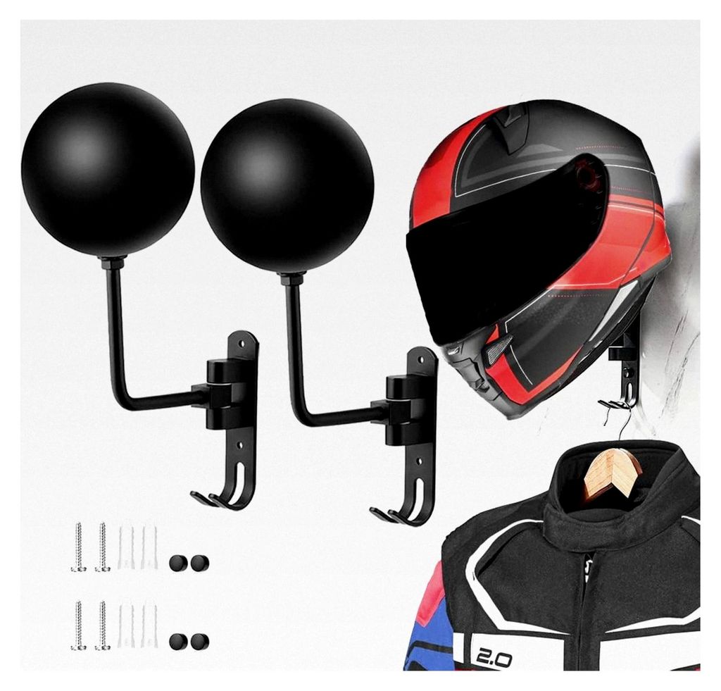 180° drehbarer Motorradhelmhalter zur Wandmontage mit 2 Haken für Helme, Mützen und mehr (2 Stück)