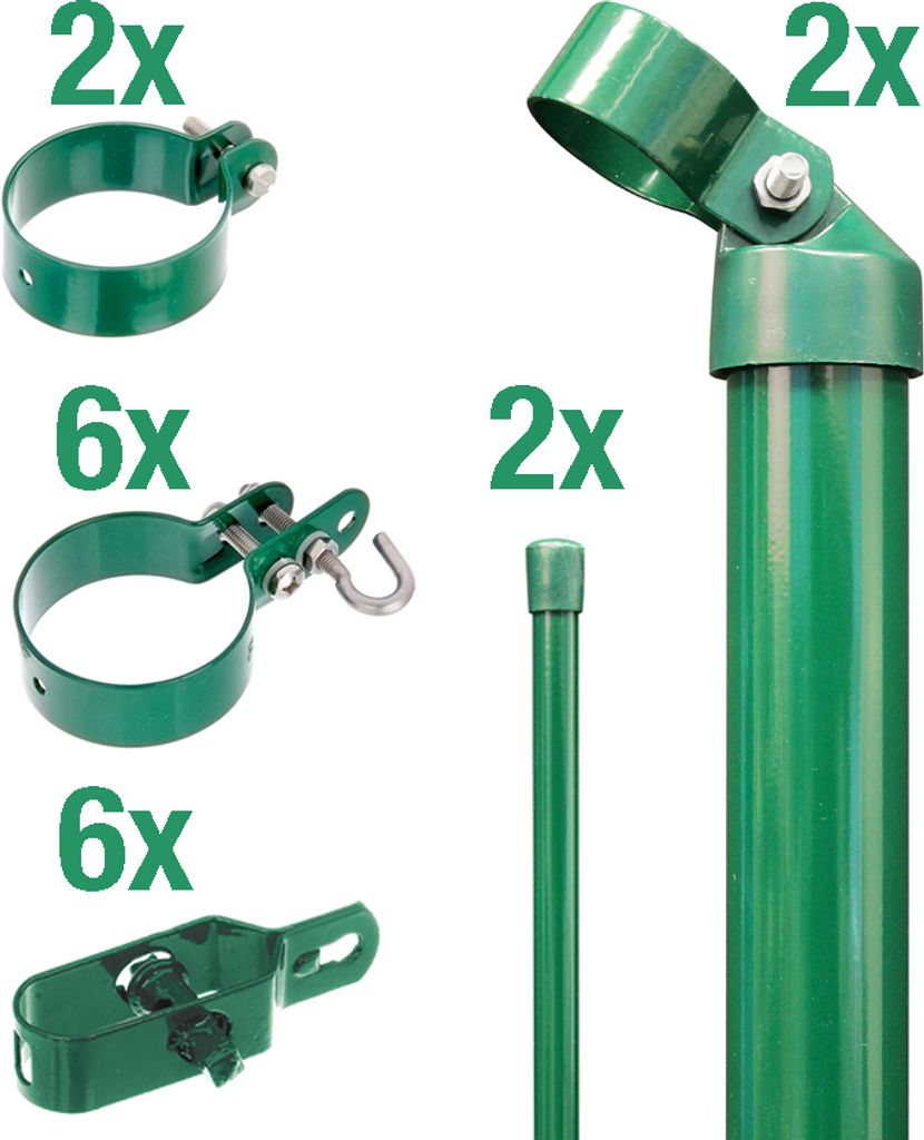Zaunanschluss-Set Wellengittertor an Maschendrahtzaun | Set,2s | grün | Einbetonieren | Torpfosten-Ø: 60 mm | Zaunhöhe: 1250 mm