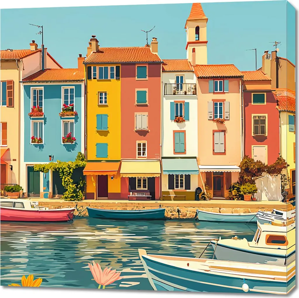 Décoration Murale Bord de Mer Tableau Carré 90x90 cm Multicolore