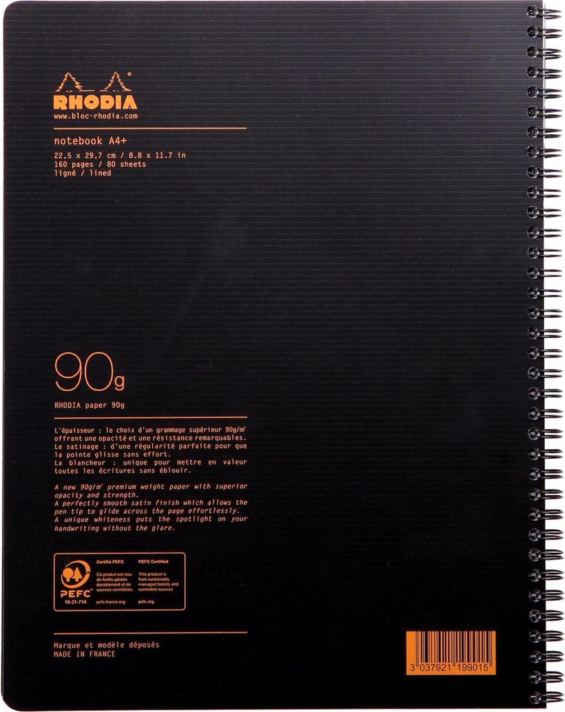 Rhodia 5x Notebook mit Spiralbindung A4+ 80Blatt liniert 90g - Schwarz 119901C