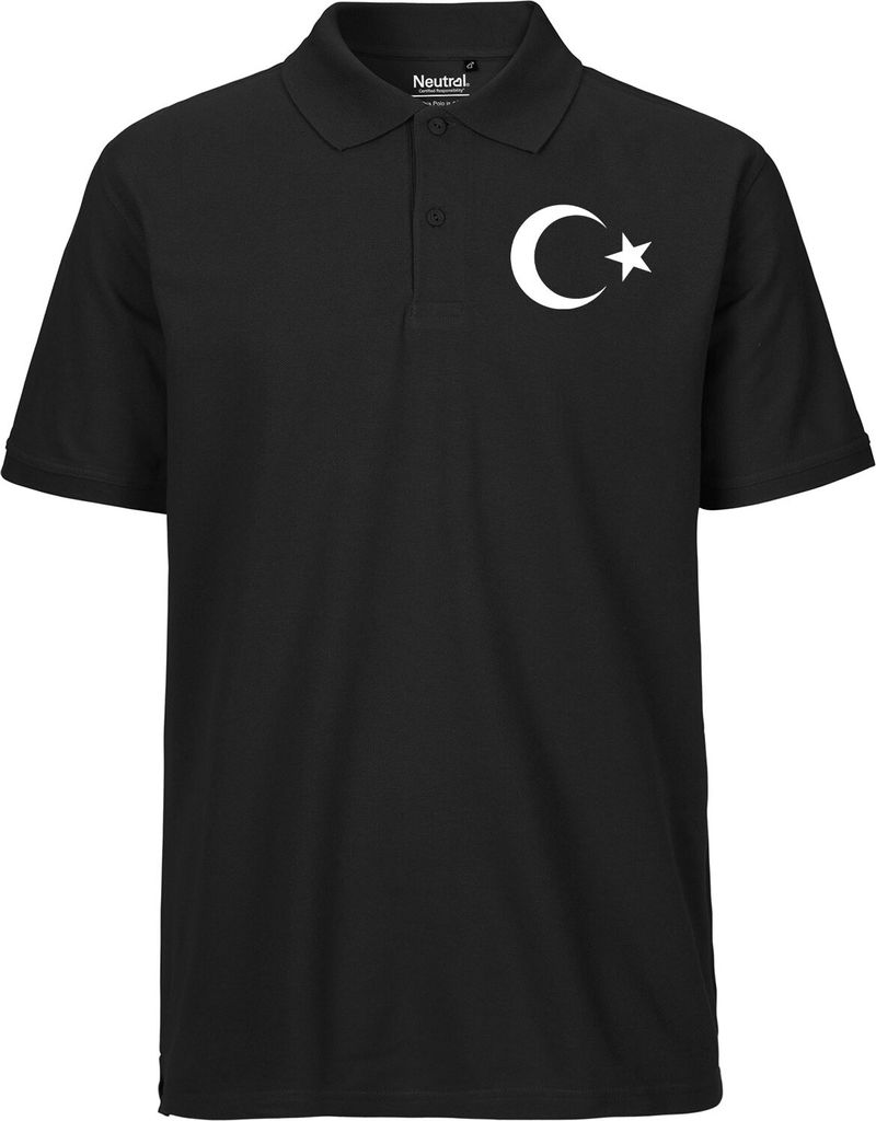 Huuraa Männer Poloshirt Türkei Halbmond und Stern Geschenk Größe L Black Bio Baumwolle Fairtrade Türkei Geschenkidee