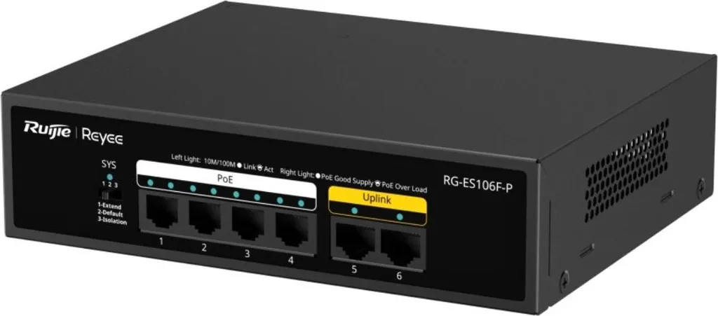 Commutateur PoE 6 Ports RJ45 Reyee pour Vidéosurveillance et Réseau IP