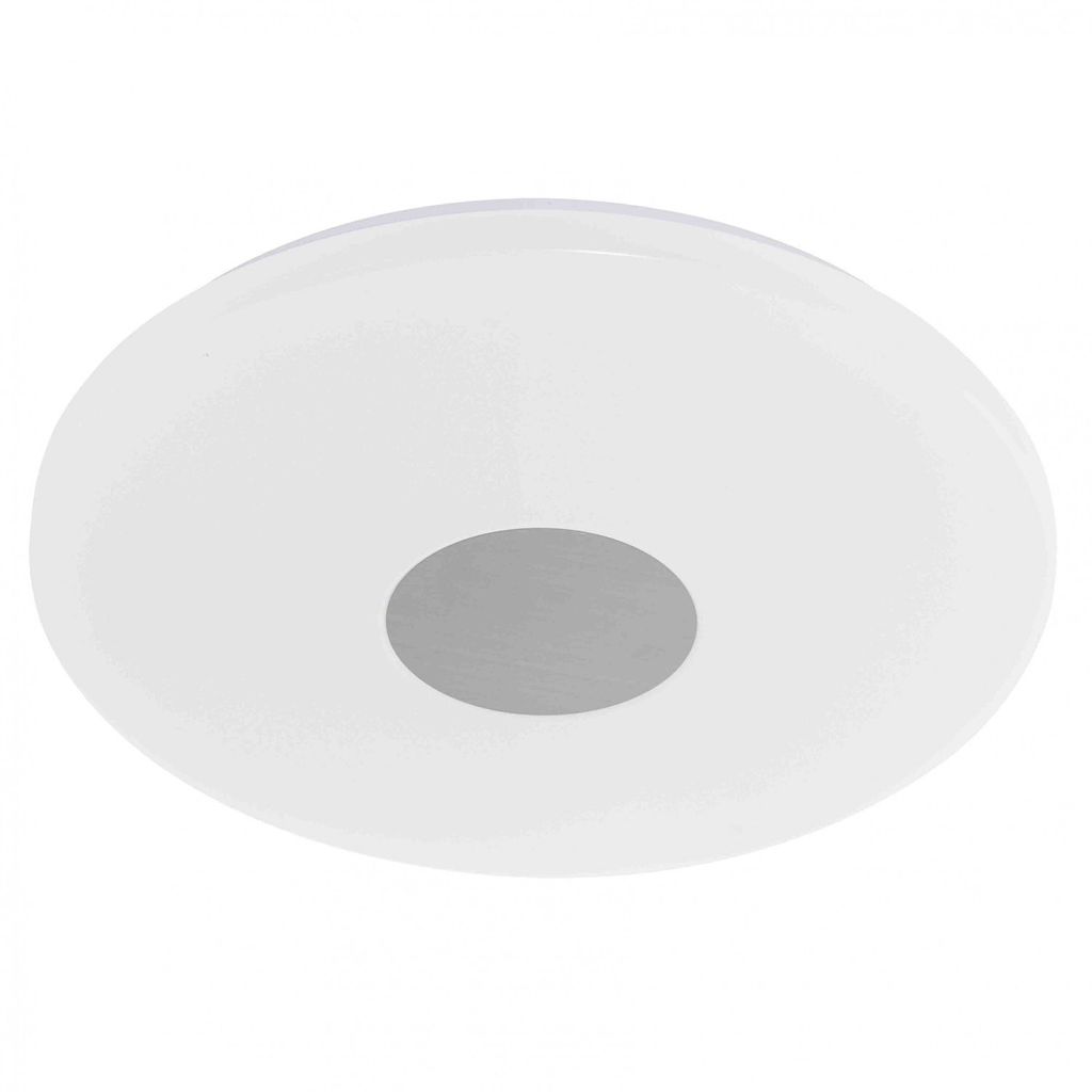 A white, round LED ceiling light with a gray central element.