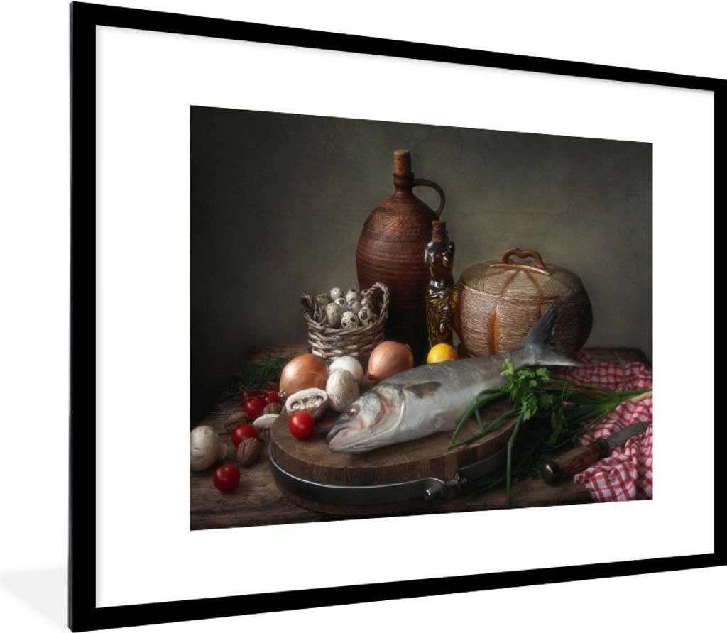 MuchoWow® Gerahmtes Poster Rustikal - Fisch - Stilleben - Produktbild 