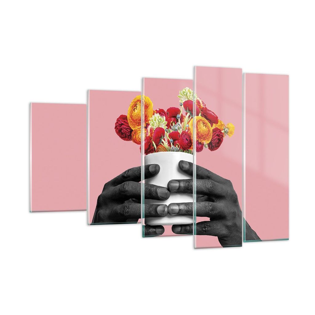 Bilder auf glas - 5 Teile - Schwarz Hände Blumen - 150x100cm - Glasbilder - Wandbilder - Bilder - zum Aufhängen bereit - Wanddekoration aus Glas ...