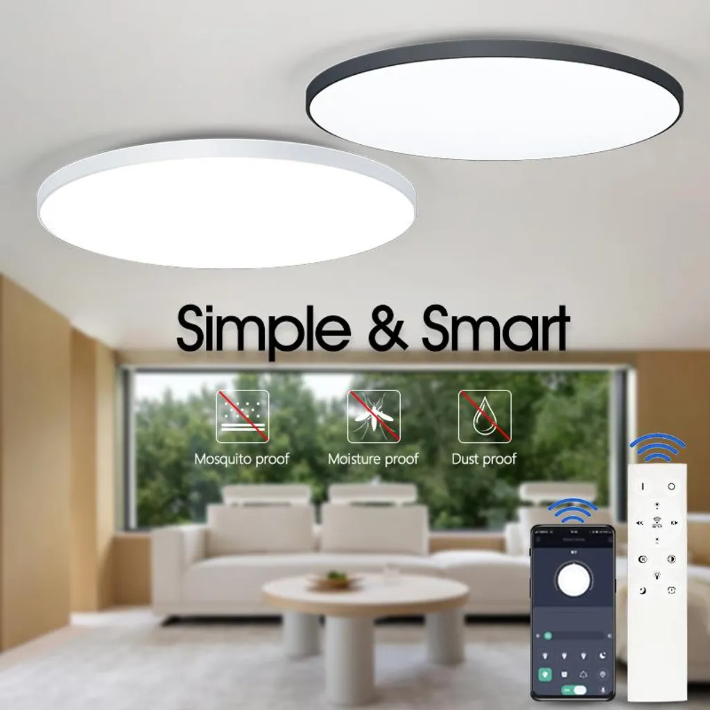 Plafonnier LED 80W variable avec télécommande, éclairage noir chic
