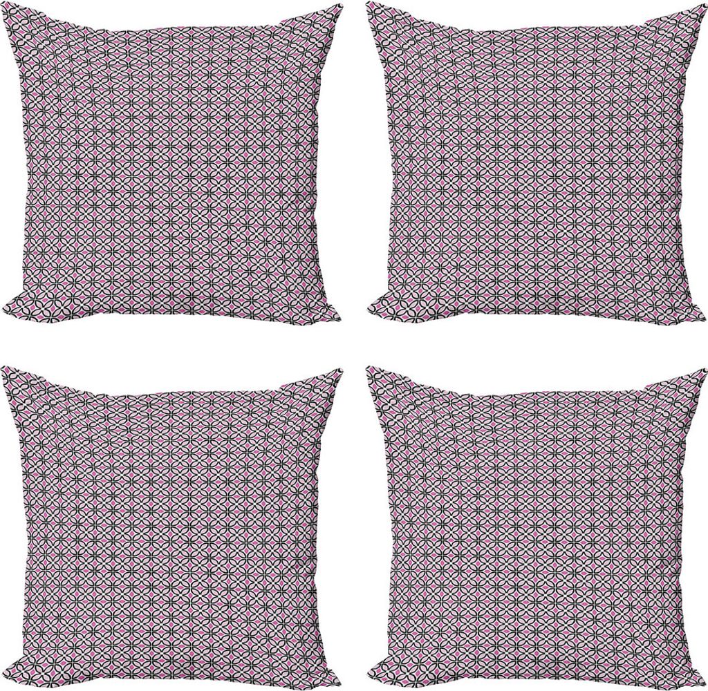 ABAKUHAUS Jahrgang Kissenbezug Set (4 Stück), Vibrant Tone Kreise Motive, Moderner Doppelseitiger Digitaldruck, 45 cm x 45 cm, Pale Mauve und Rosa