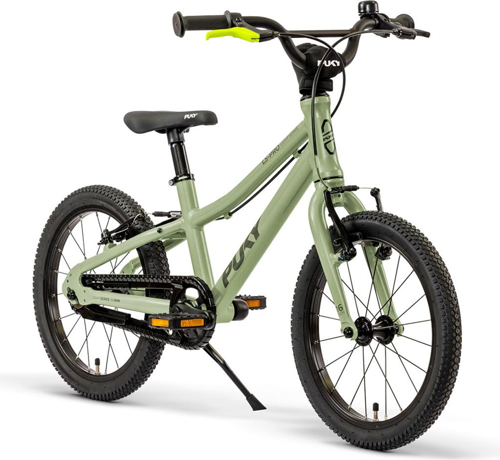 A studio shot of a child's bicycle against a white background.