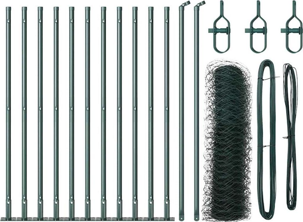 vidaXL Zaunpfosten Grün 25 x 0,6 m (50 mm Maschen) Stahl und PVC
