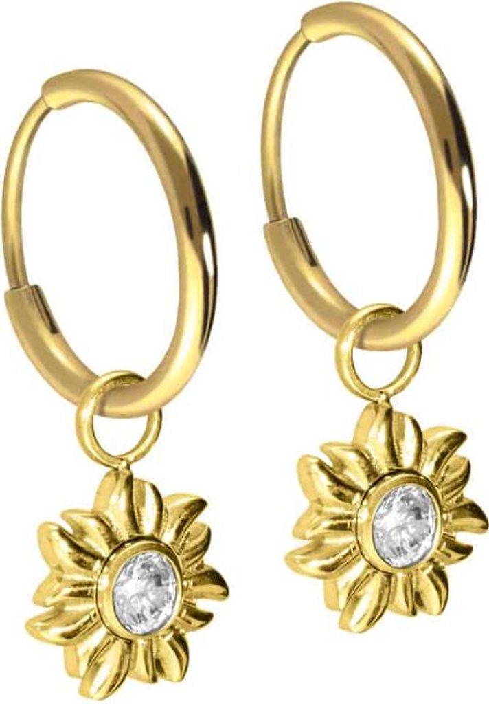 Titan Ohrclicker Creolen SONNE + KRISTALL Gold Innendurchmesser: 12mm + Designstärke: 1,6mm