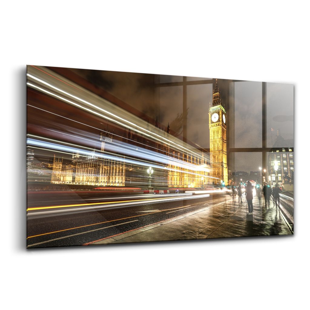 Glasmalerei - dekorative Malerei - moderne Malerei - 140x70 - Big Ben bei Nacht Lichtgeschwindigkeit