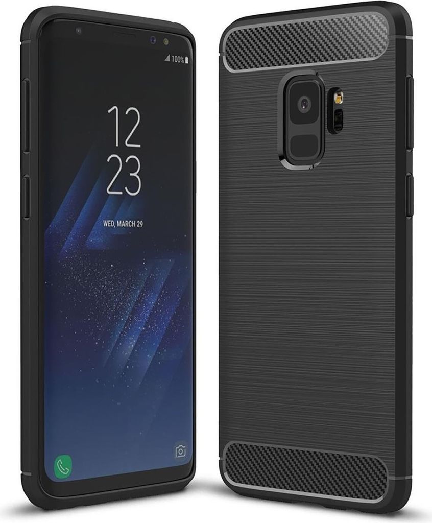 Conie Silikon Schutzhülle für Samsung Galaxy S9 Tasche Case Cover Bumper TPU Carbon Look Hülle in Schwarz