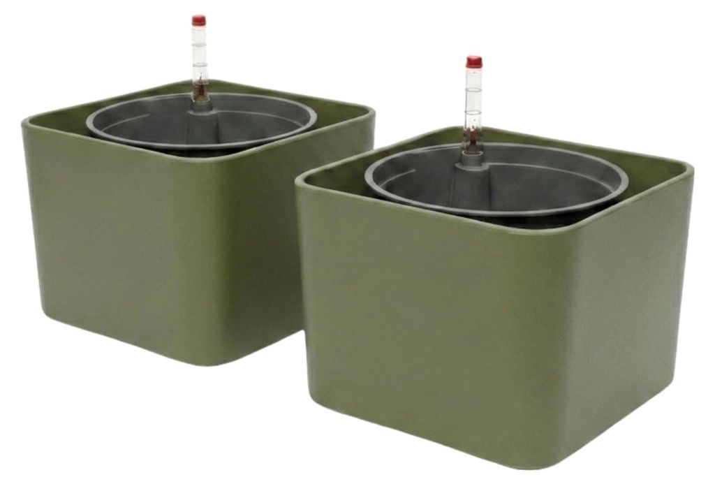 Leni KALEA cube Hydrokultur-Komplettset 2er-Pack 17 cm Würfel Pflanztopf mit Kulturtopf und Wasserstandsanzeiger Kapern dunkelgrün matt wasserdic...