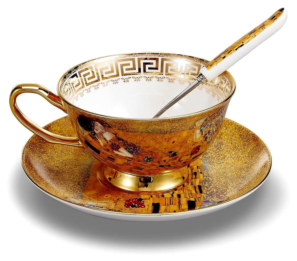 Vintage Barock Porzellan Kaffeetasse mit Untertasse und Löffel 220ml