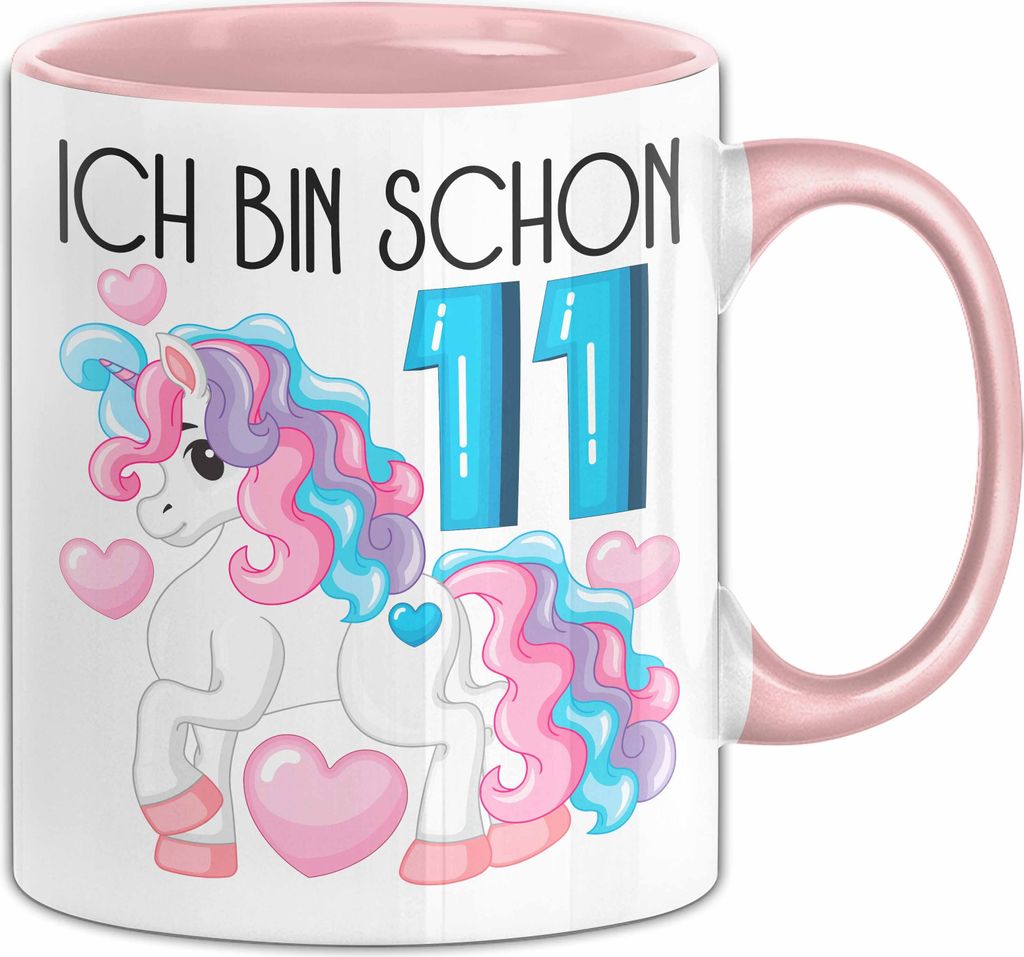 11. Geburtstag Geschenk Tasse Becher Mädchen Tochter Geburtstagsgeschenk Einhorn Ich Bin Schon 11 (Rosa)