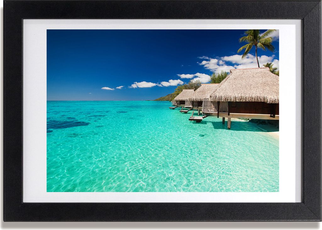 Bild 30x20 MDF-Rahmen, Wandkunst Wasser-Bungalow