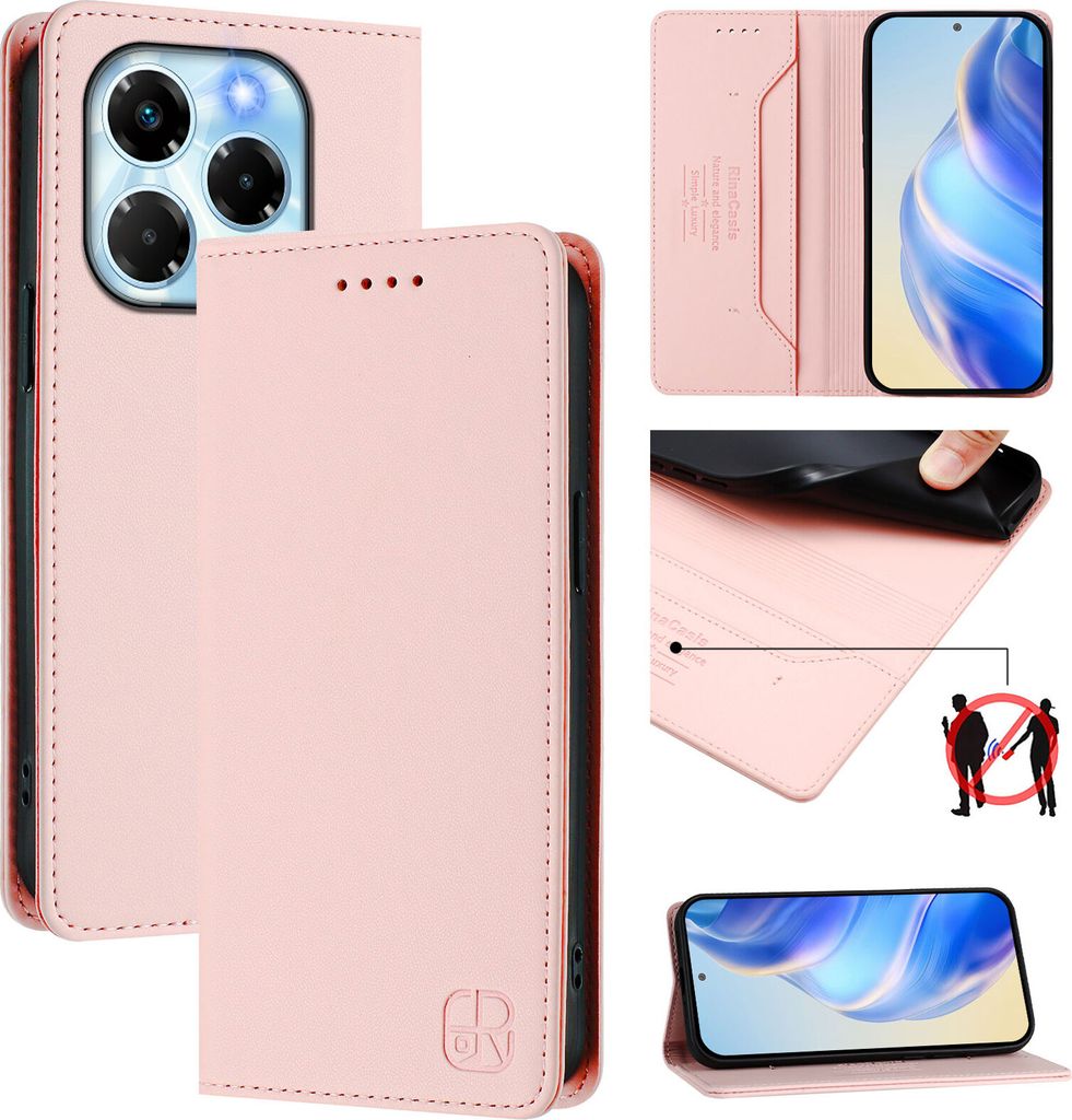 Lederhülle für Infinix Note 40X 5G Hülle Flip Brieftasche Kartenfächern Ständer Schutzhülle Pink