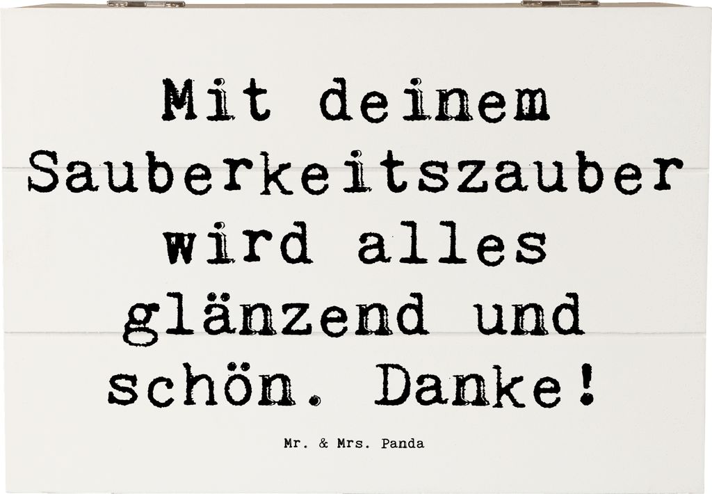 Mr. & Mrs. Panda Holzkiste Spruch Reinigungskraft Zauber 22 x 15 cm - Weiß - Geschenk, Danke sagen, fotobox, Sauberkeit, Kiste, Ordnung, Wertschä...