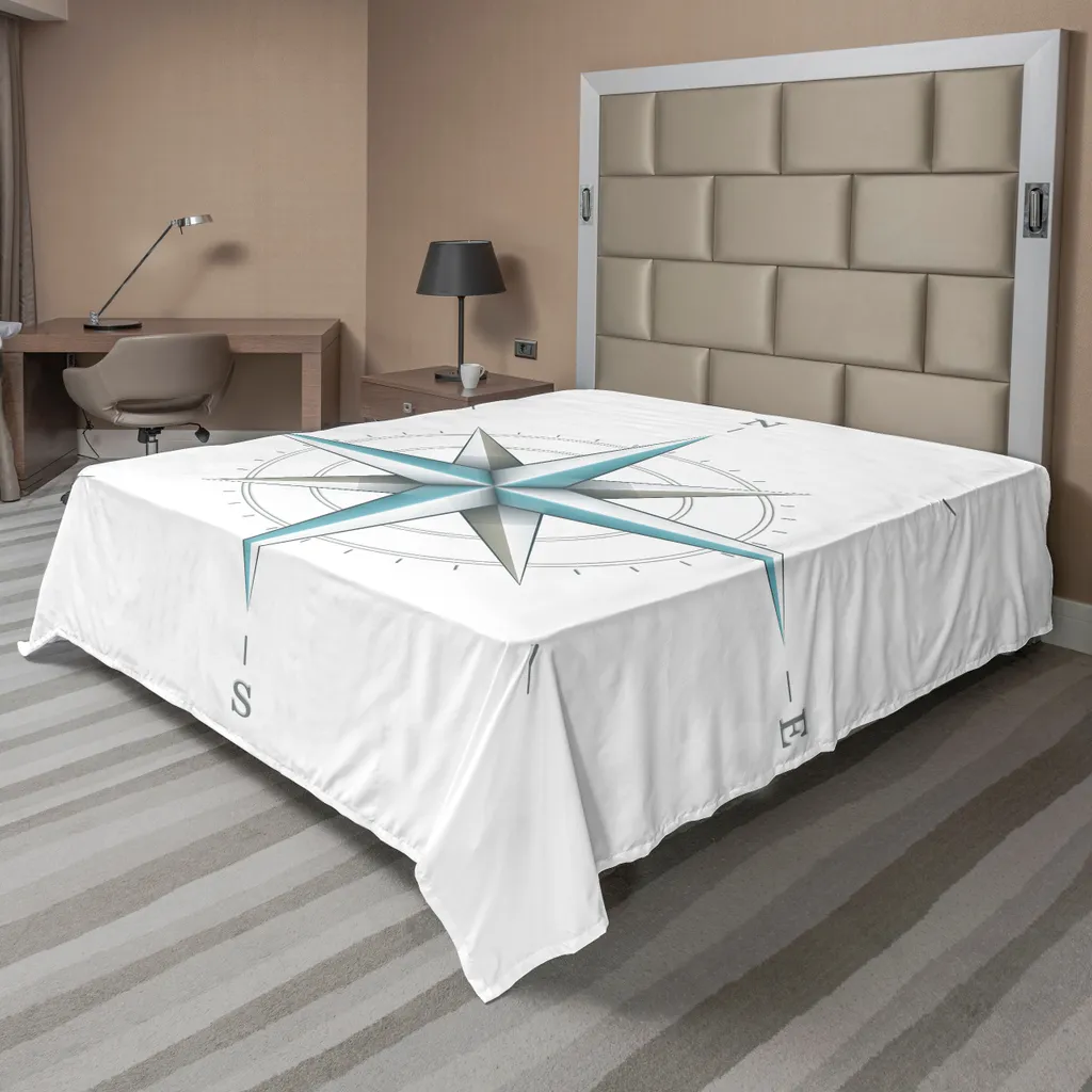 Drap de dessus doux motif boussole bleu sarcelle pour lit double