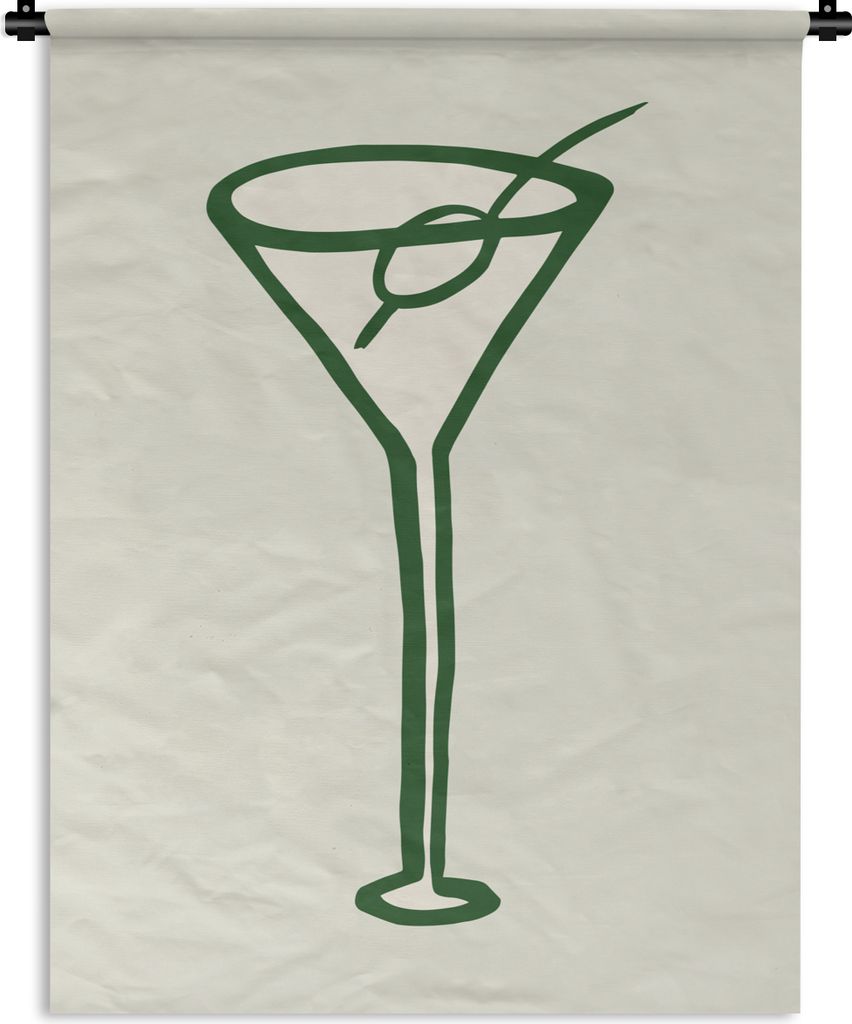MuchoWow Wandteppich Wandbehang Cocktail - Strohhalm - Glas - Grün 120x160 cm Tapisserie Dekoration Wandtuch - Wohnzimmer - Moderne