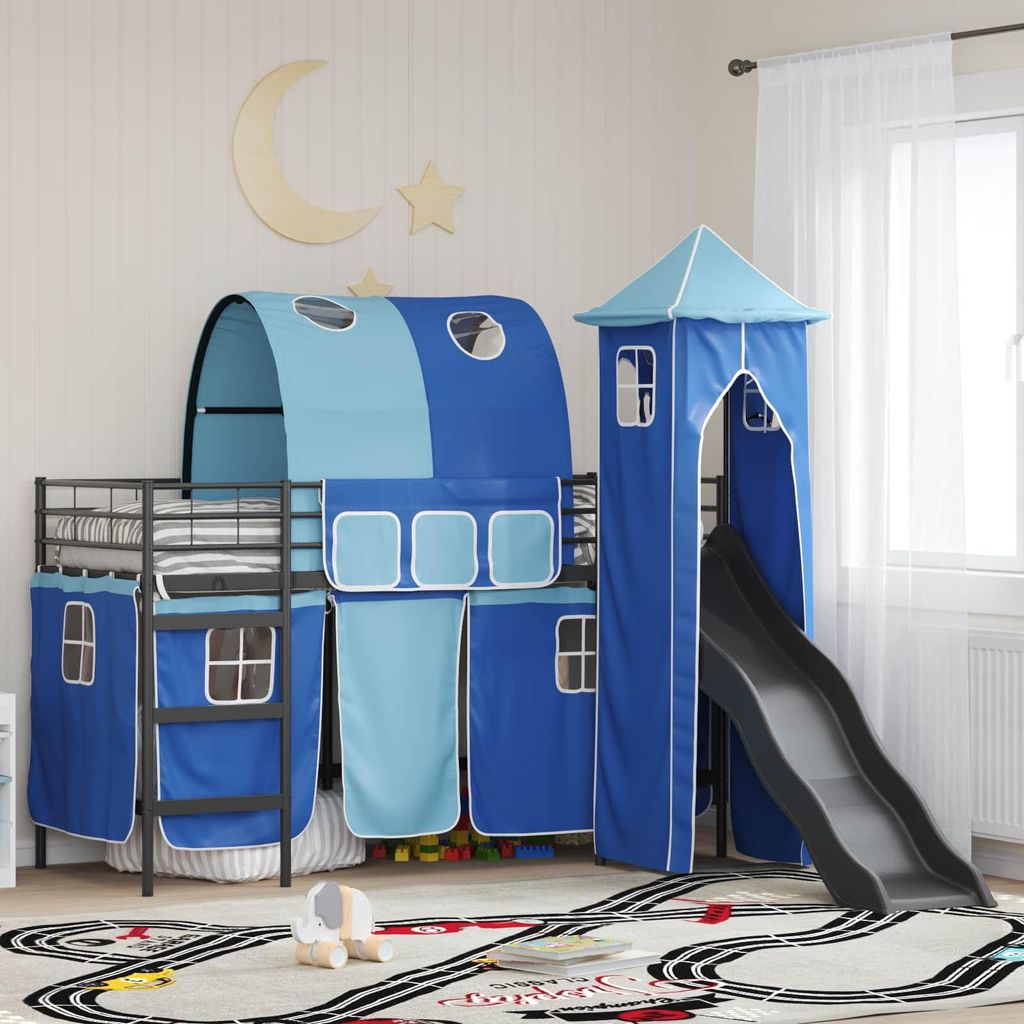 Maison Exclusive - Kinderloftbett Schwarz und Blau 90 x 190 cm Metall