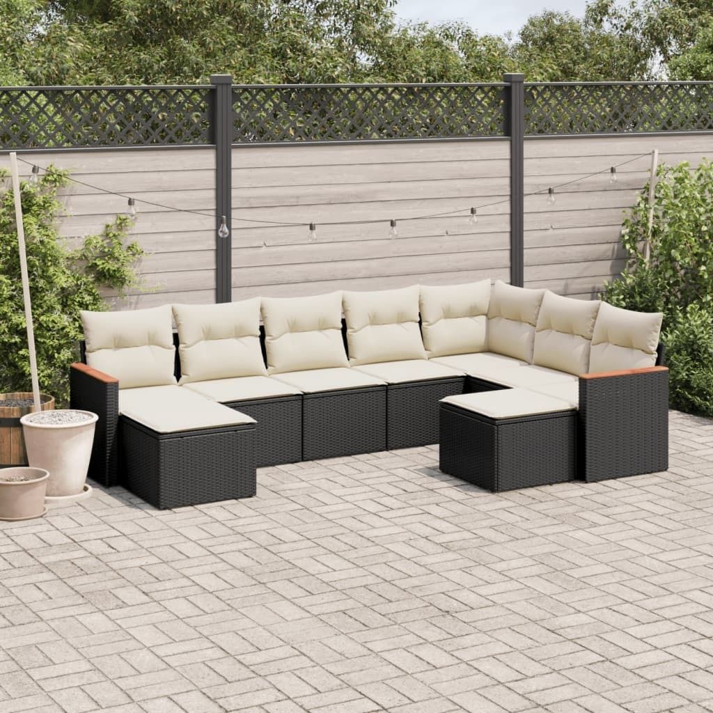 Maison Exclusive - 9-tlg. Garten-Sofagarnitur mit Kissen Schwarz Poly Rattan