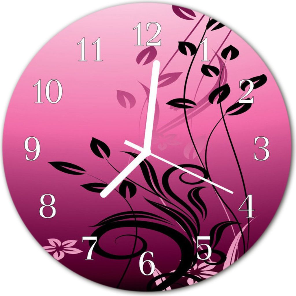 Glasuhr Wanduhr Küchenuhr Echt-Glas 30fi cm Blumen Kunst violett