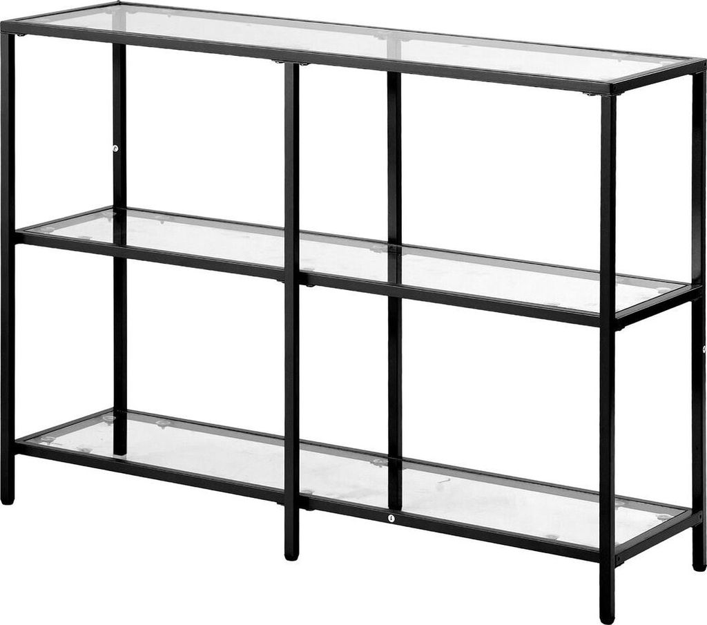 3-Tier Glass Console Table Rectangle Sofa Side Table with Anti-Tip Black