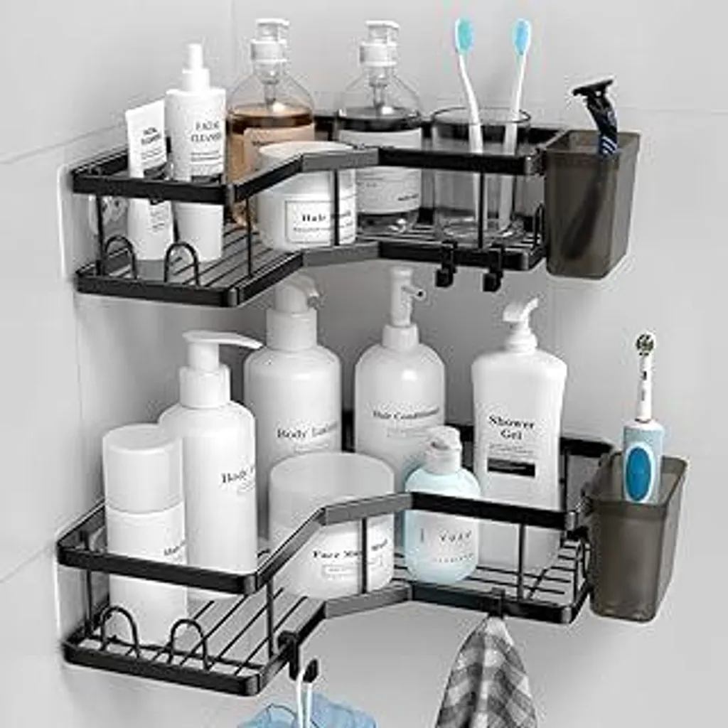 Organizer Doccia Nero FINIBO 2 Pezzi | Design Minimal e Antiruggine