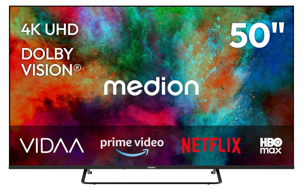 MEDION 125,7 cm (50 Zoll) Fernseher (Smart-TV, Dolby Vision HDR, HBO Max, MagentaTV, Prime Video, Disney+, DAZN, Paramount+, Dolby Atmos, VIDAA Sto...