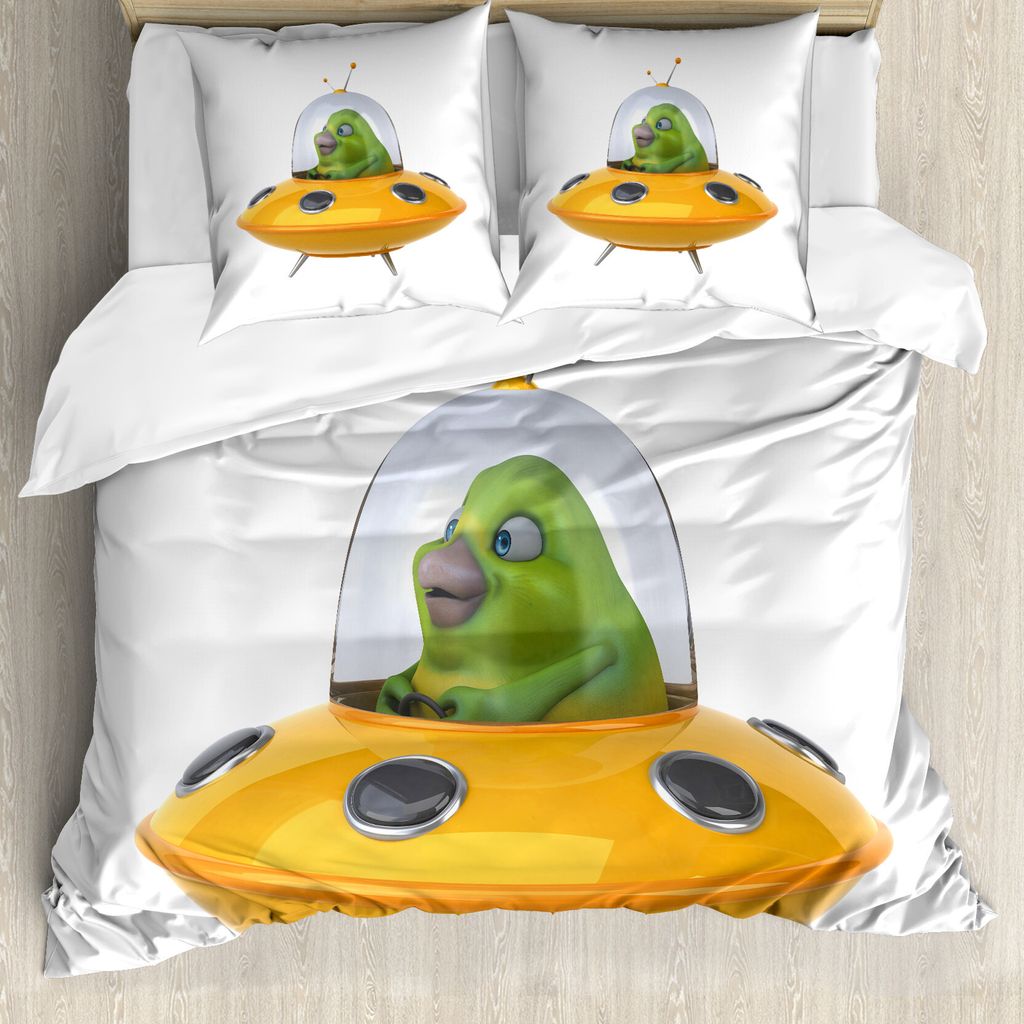 ABAKUHAUS Außerirdischer Bettbezug Set für Einzelbetten, Lustige UFO Monster Spaceship, Milbensicher Allergiker geeignet mit Kissenbezug, 200 cm ...