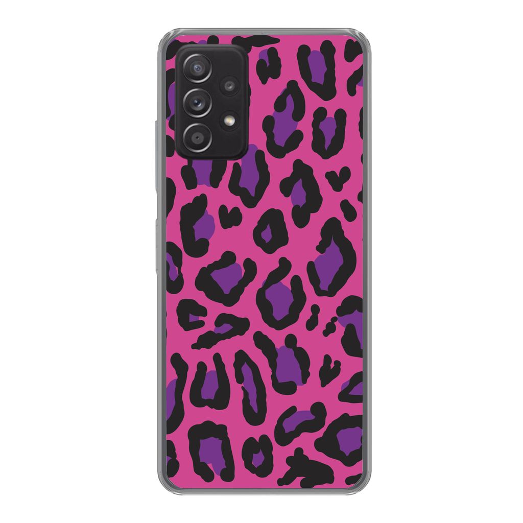 MuchoWow Handyhülle Schutzhülle Hülle für Samsung Galaxy A33 5G Pantherdruck - Rosa - Lila Silikon Softcase Handy Hülle - Kartenhalter