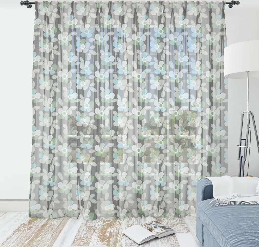 Grande tenture murale décorative fleurs stylisées satin 135 x 274 cm