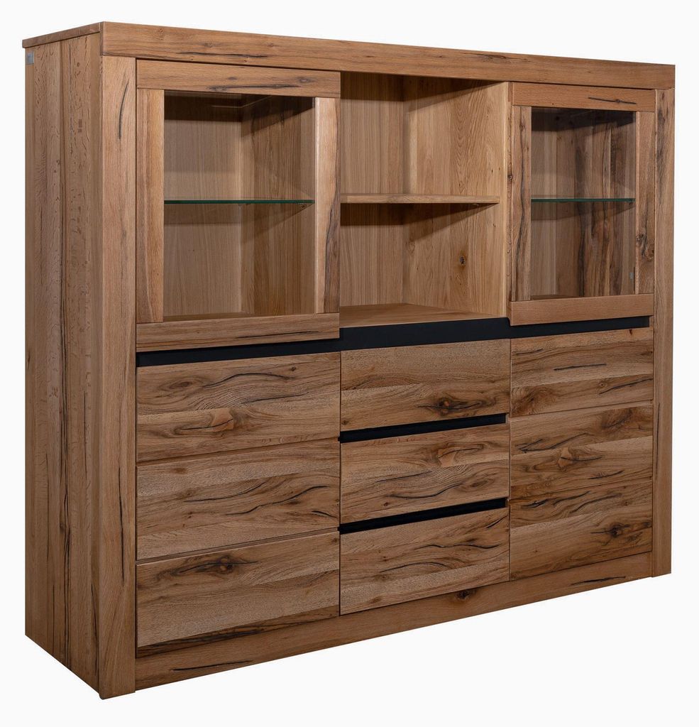 MASSIVMOEBEL24 Highboard Wildeiche / Zerreiche 155x43x140 braun geölt MONTREUX #356