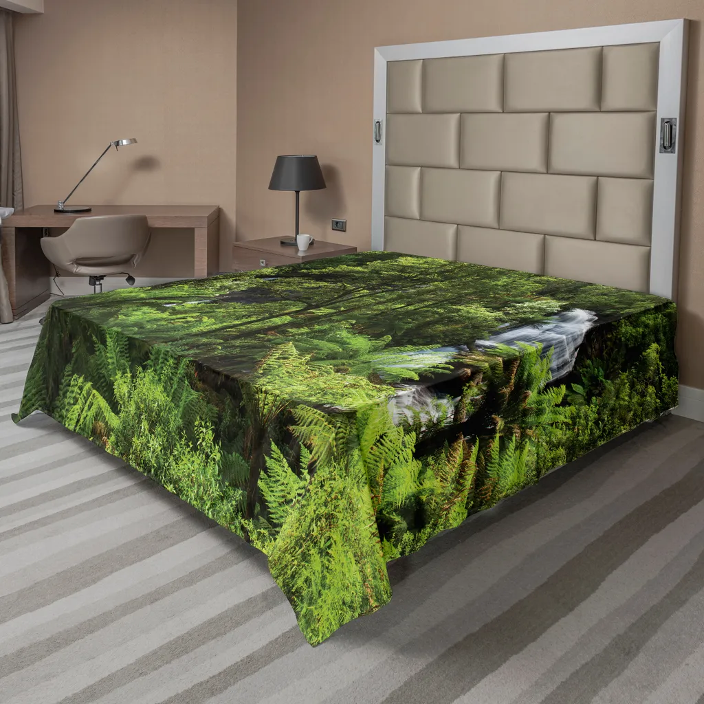 Drap de lit vert ultra doux motif Forêt Tropicale et Rivière Zen, XL