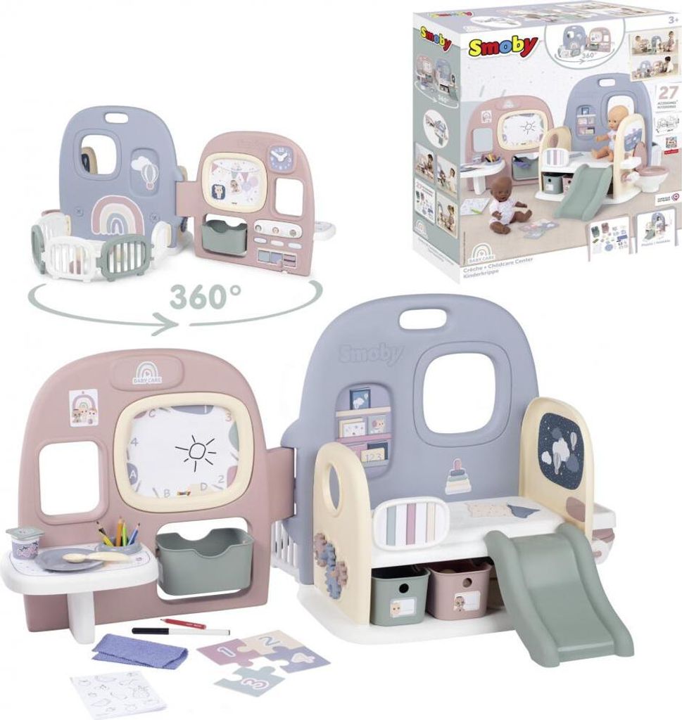 Smoby 7600240307 Baby Care Toy Nursery für Puppen (nicht enthalten), 5 Spielbereiche, faltbar. Ab 3 Jahren Smoby