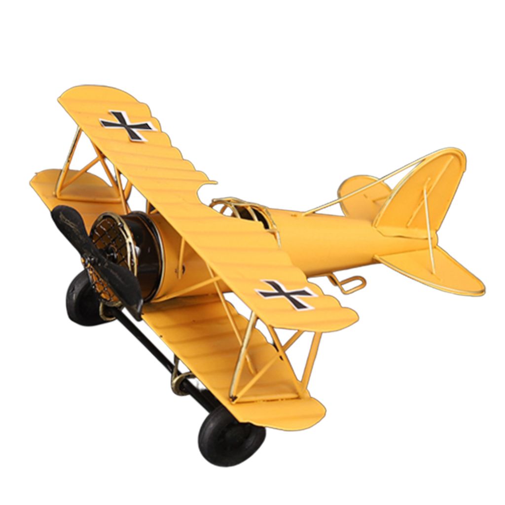 klassischer Kampfflugzeug-Modellflugzeug-Desktop-Ornamentdekor der Vintagen Eisenkunst-Gelb-M