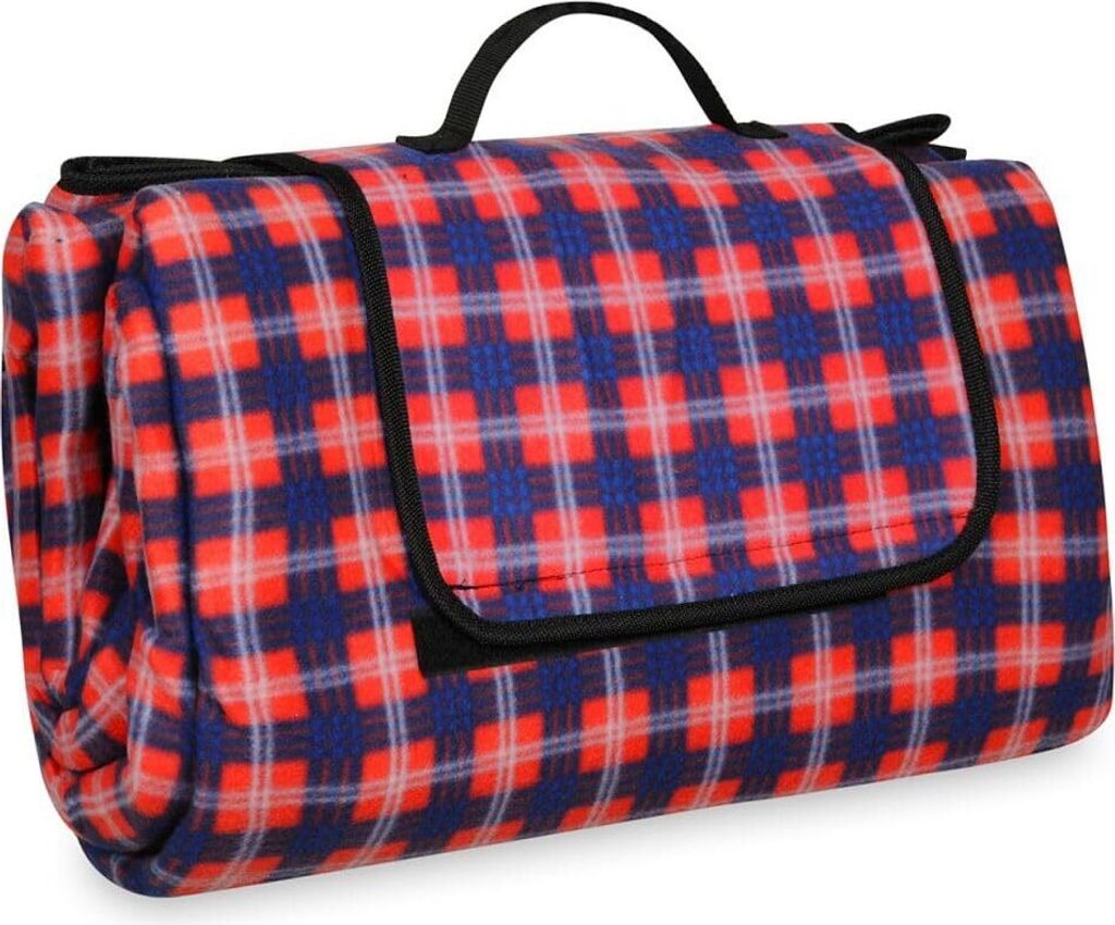FEBE Picknickdecke mit trageriff 150x200 cm Kariert wasserdichter Unterseite Campingdecke Stranddecke Park Garten Outdoor