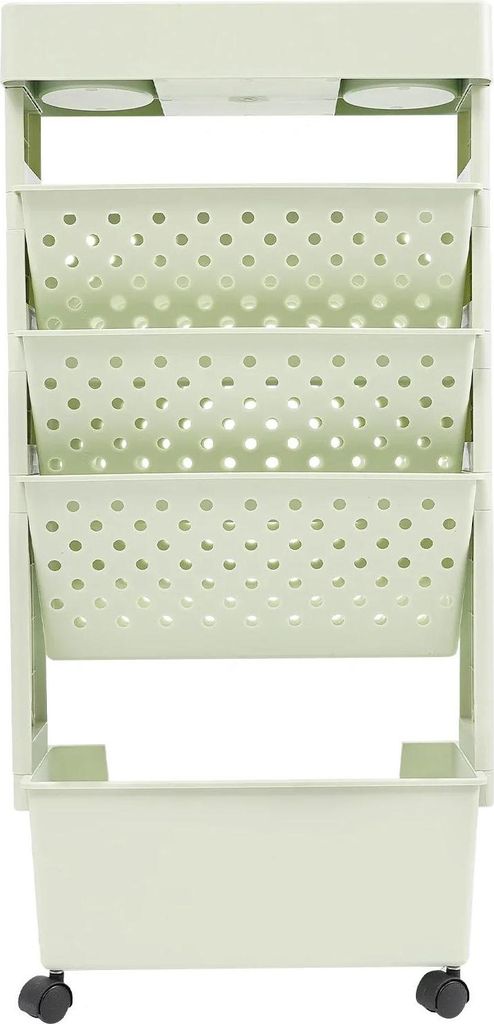 Rollregal - 5 Ebenen - Mit Rollen - Schreibtisch Organizer für Bücher & Zeitschriften - Platzsparend - Leichte Montage - Grün