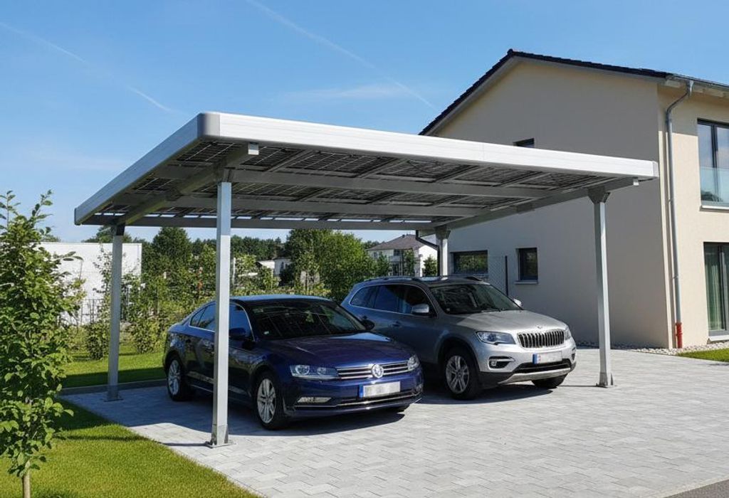 Doppelcarport Carport für 2 Autos inkl. 15 Module mit Dachverkleidung & Regenrinne