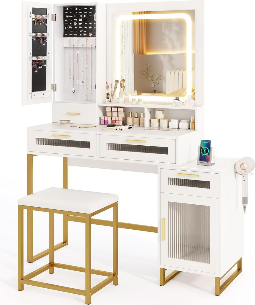 Schminktisch mit Schmuckschrank, Schminktisch-Set mit Produktbild 