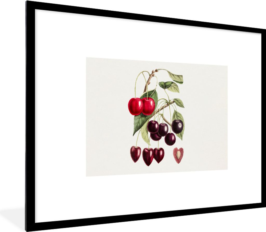 MuchoWow Gerahmtes Poster Kirschen - Obst - Lebensmittel 80x60 cm - Poster mit Schwarzem Bilderrahmen Wandposter Rahmen Foto Bilder - Schlafzimme...