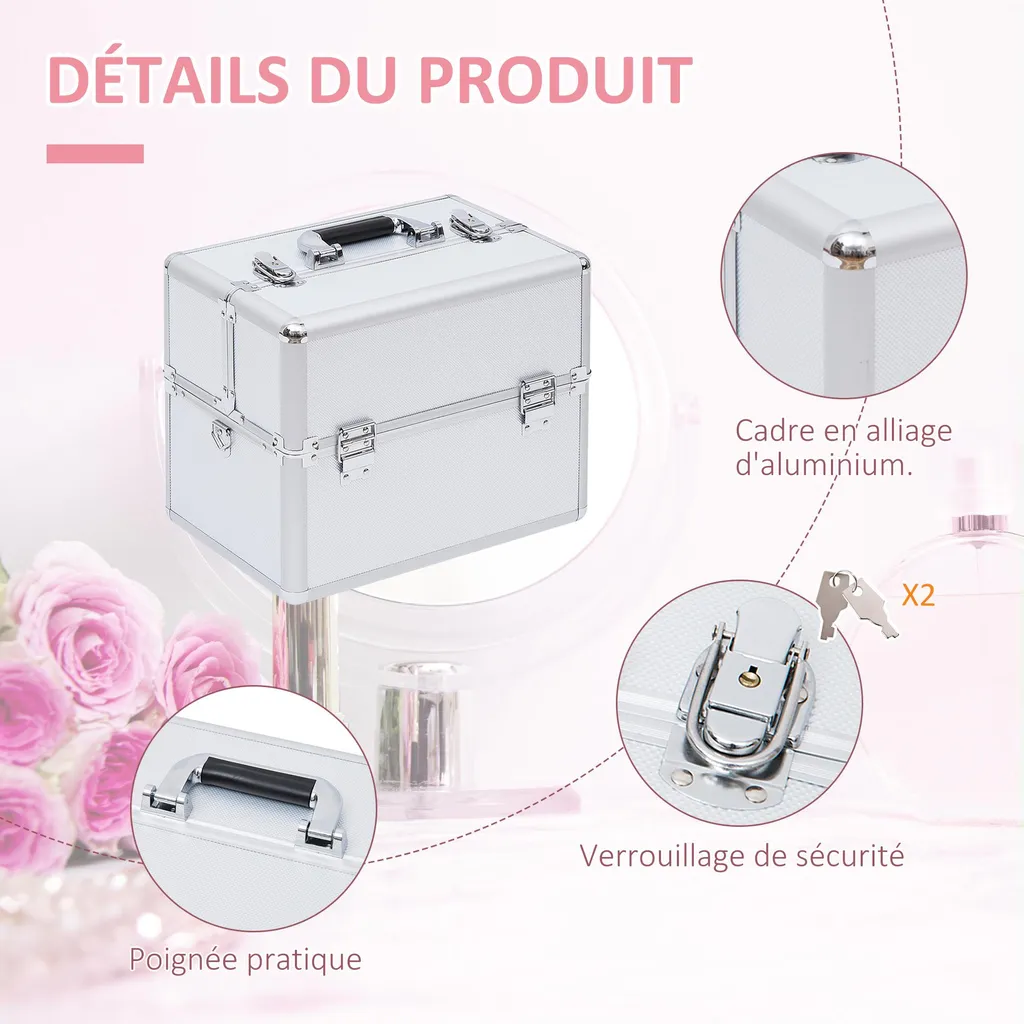 Mallette Maquillage Voyage avec Compartiments - Vanity Rigide pour Pro