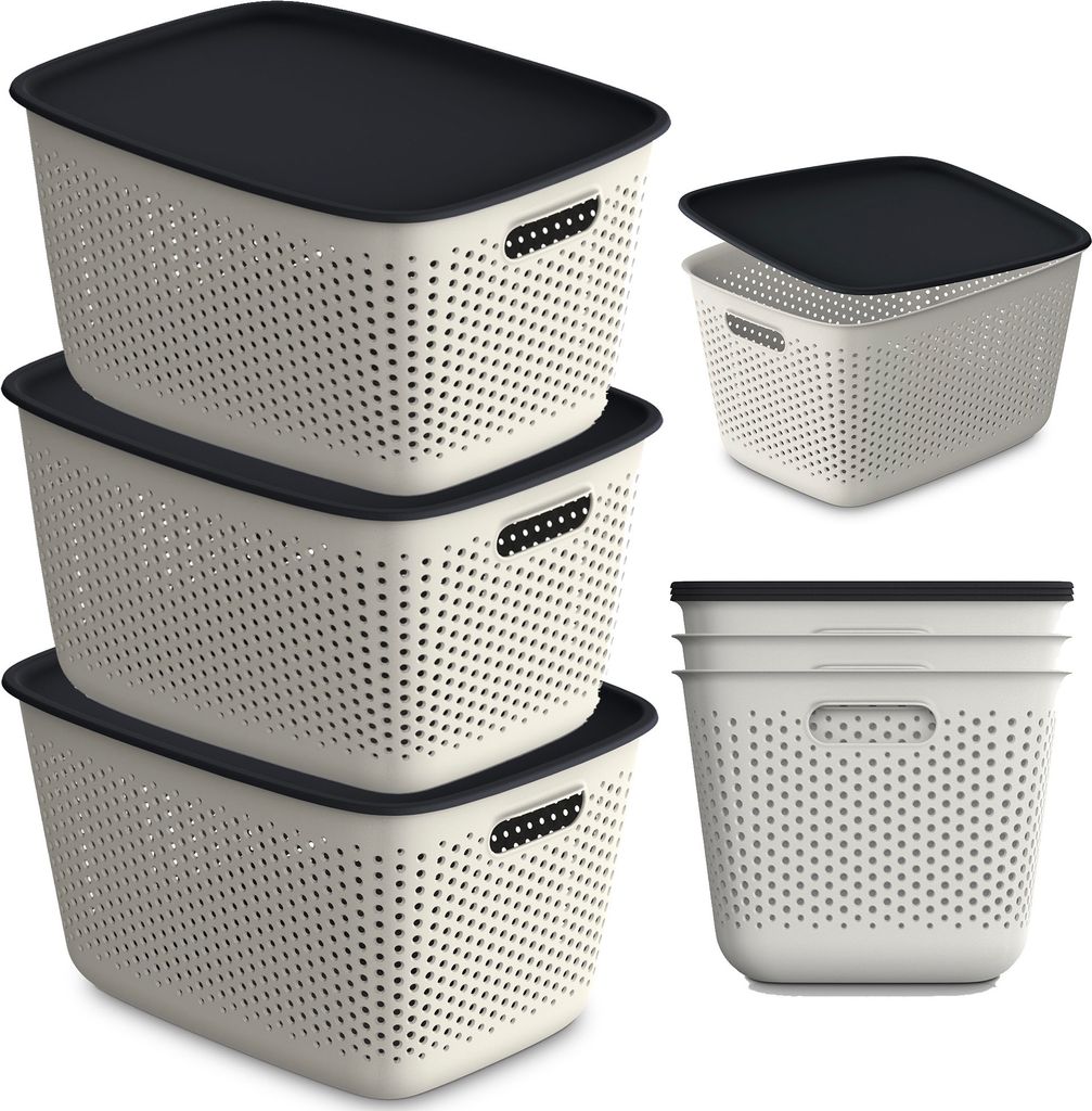 3X Plastový Úložný Ažurové Box S Víkem Nádoba Univerzální Obrázek produktu 