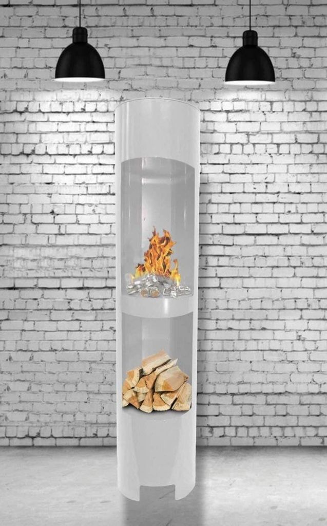 Ethanolkamin Gelkamin Höhe:180cm Breite:37cm Säule Kamin Weiss mit Holzfach