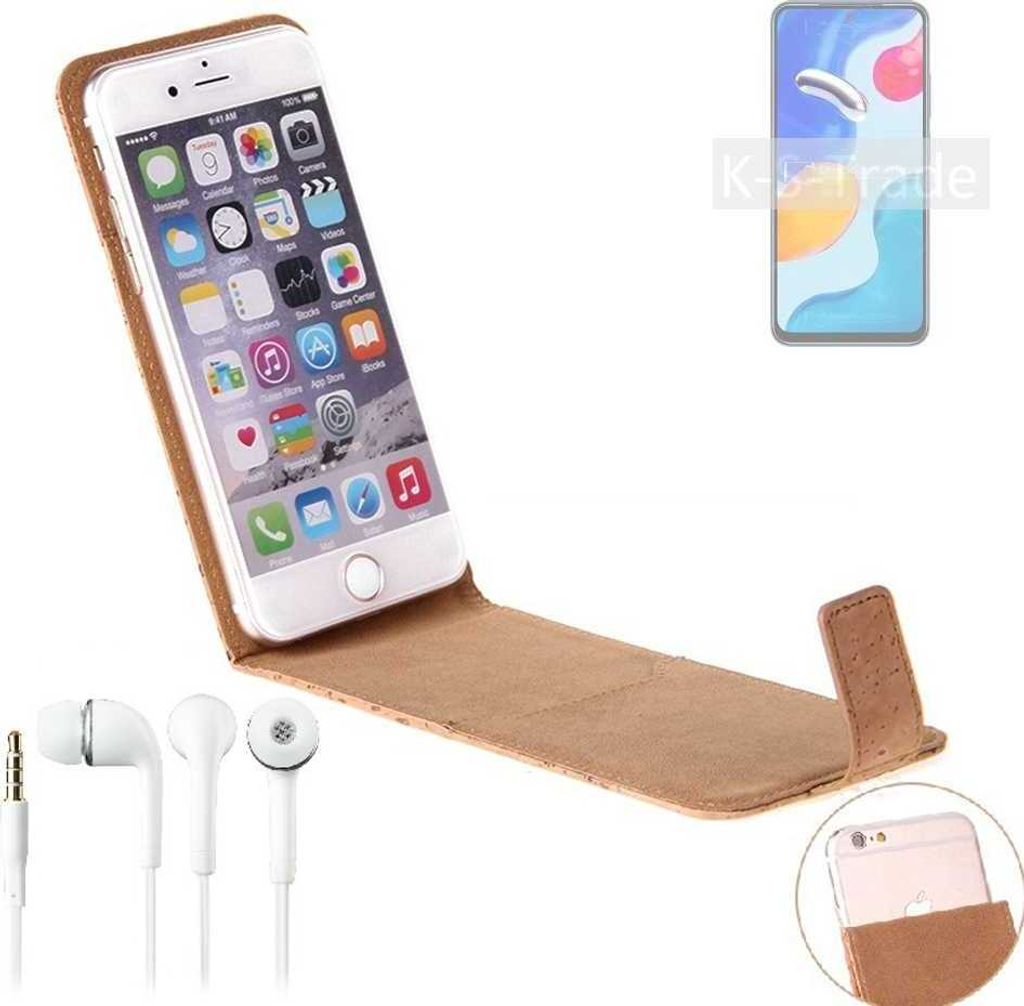 K-S-Trade Schutzhülle mit Kopfhörer kompatibel mit Xiaomi Redmi Note 11S Global Handyhülle Cover Kork Tasche Flipstyle Case
